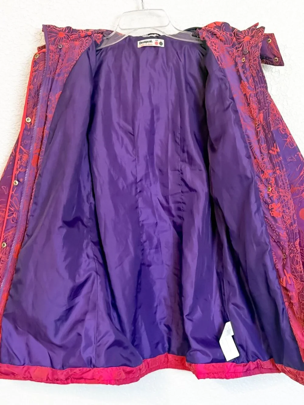 Desigual  'Hume' Ombre Quilted Puffer Coat Kids Girls 13/14 Velvet Flocked Belt